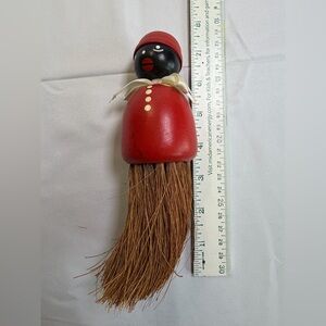 Vintage Handcrafted Red and Black Americana Decorative Broom- Larger 7” Size.